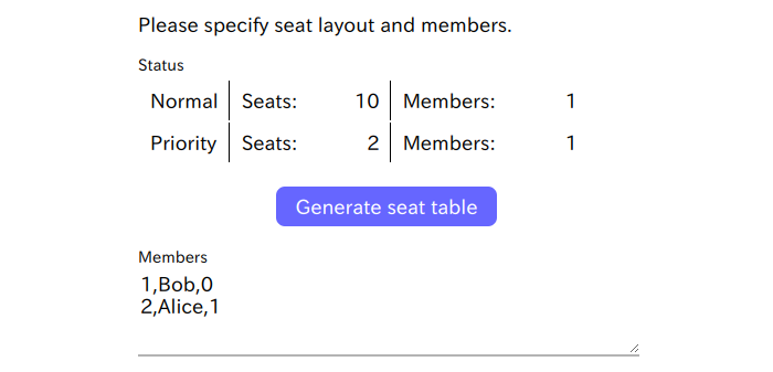 Screen - Seat table generate