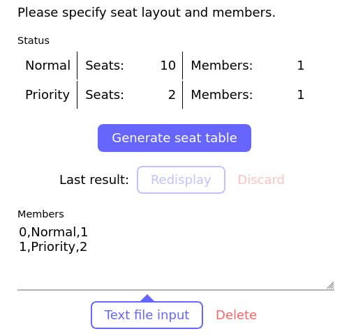 Screen - Seat table generate